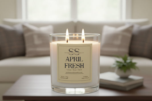April Fresh Scented Candle - Clean Linen & Citrus Fragrance (10.5oz)