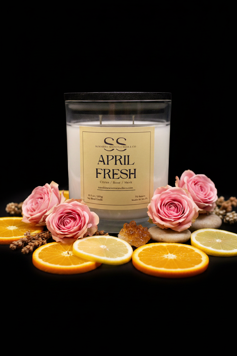 April Fresh Scented Candle - Clean Linen & Citrus Fragrance (10.5oz)
