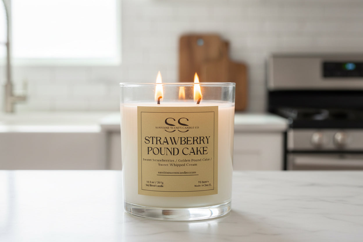 Strawberry Pound Cake Scented Candle - Sweet Dessert Fragrance (10.5oz)