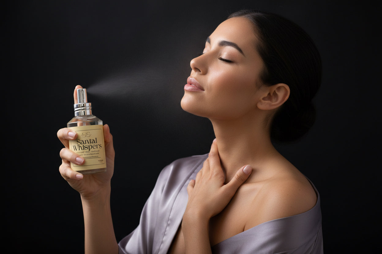 Santal Whispers Body Mist - Creamy Sandalwood & Soft Florals Body Spray 4oz