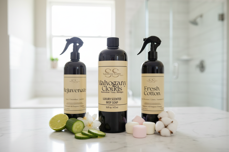 Household Cleaners Collection - Luxury Scented Cleaning Products Mahogany Clouds Mop Soap, Rejuvenate and Fresh Cotton All- Purpose Cleaner
