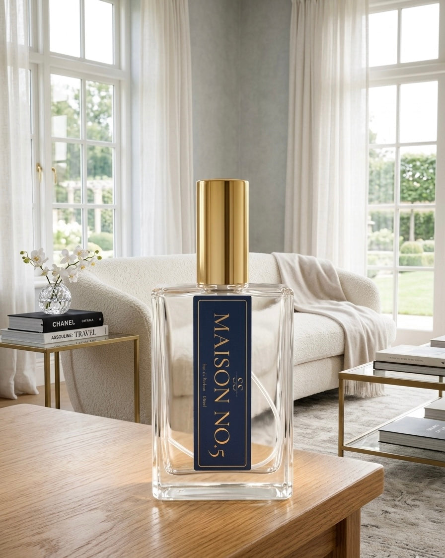 Maison #5 Eau de Parfum 100ml bottle by SunShine Scents Candle Co. — powdery floral fragrance
