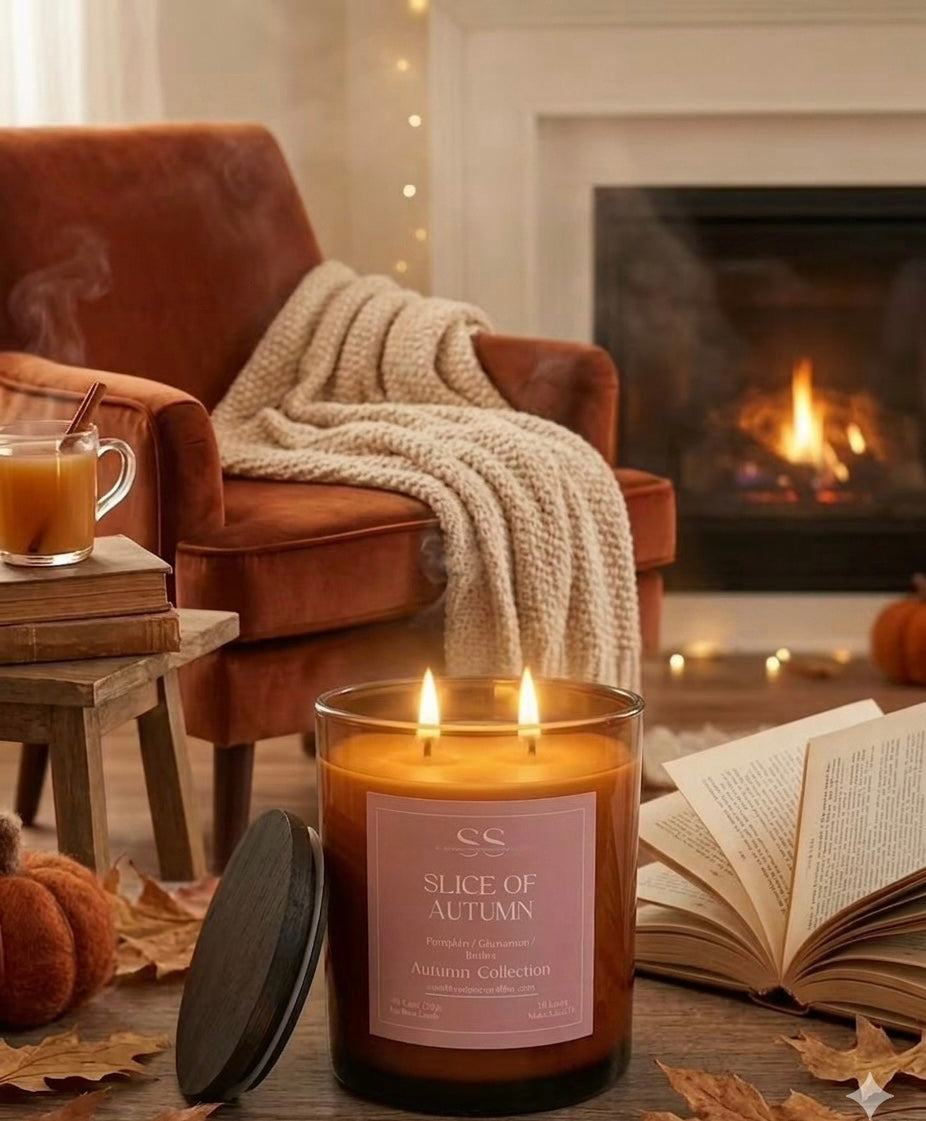 Slice of Autumn 10.5 oz autumn coconut soy candle — pumpkin spice, cinnamon, clove, vanilla & nutmeg scent by SunShine Scents Candle Co."