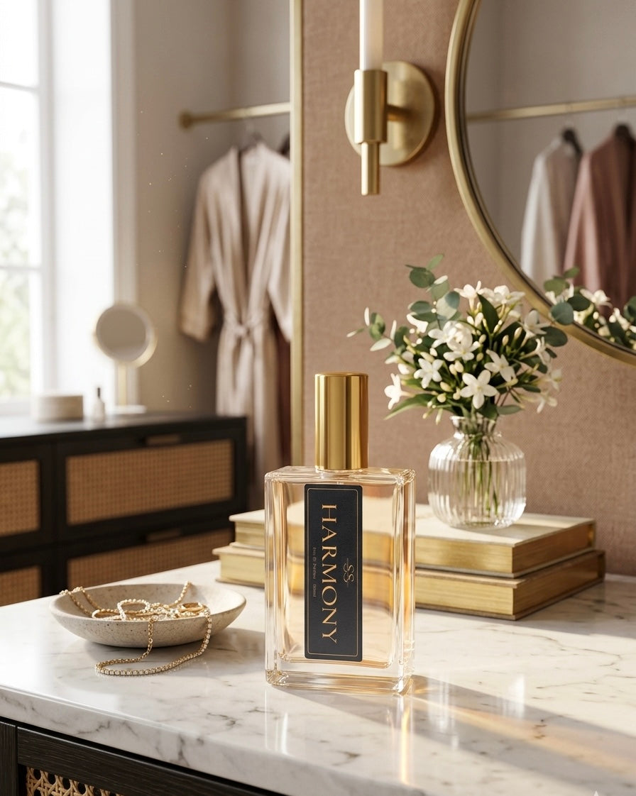Harmony Eau de Parfum 100ml bottle by SunShine Scents Candle Co. — floral and warm fragrance
