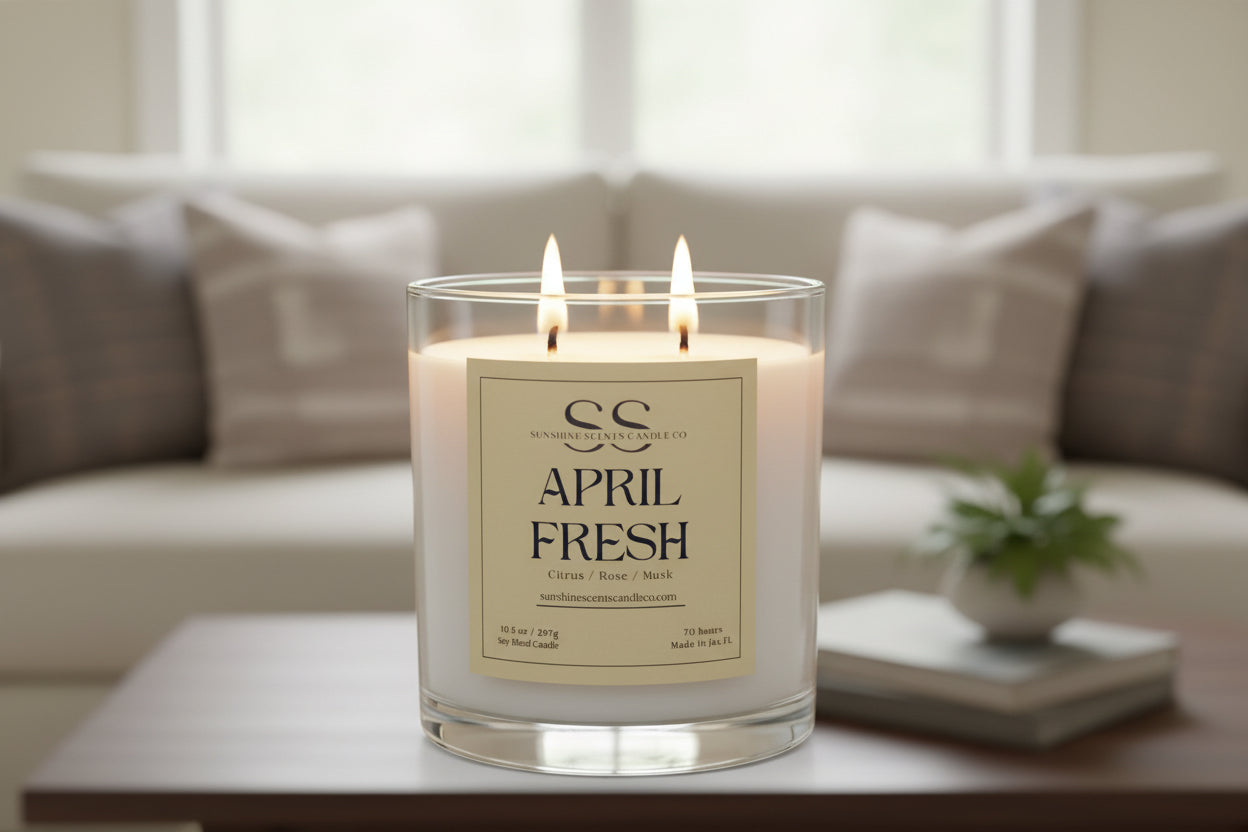 April Fresh Scented Candle - Clean Linen & Citrus Fragrance (10.5oz)