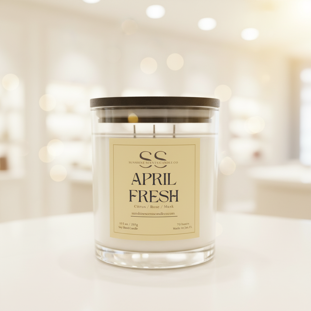 April Fresh Scented Candle - Clean Linen & Citrus Fragrance (10.5oz)