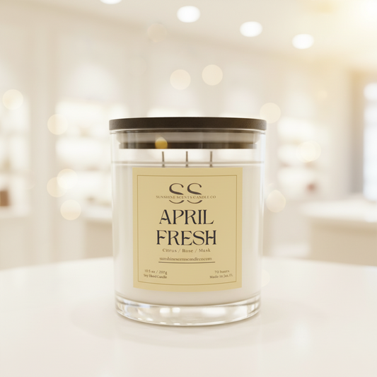 April Fresh Scented Candle - Clean Linen & Citrus Fragrance (10.5oz)