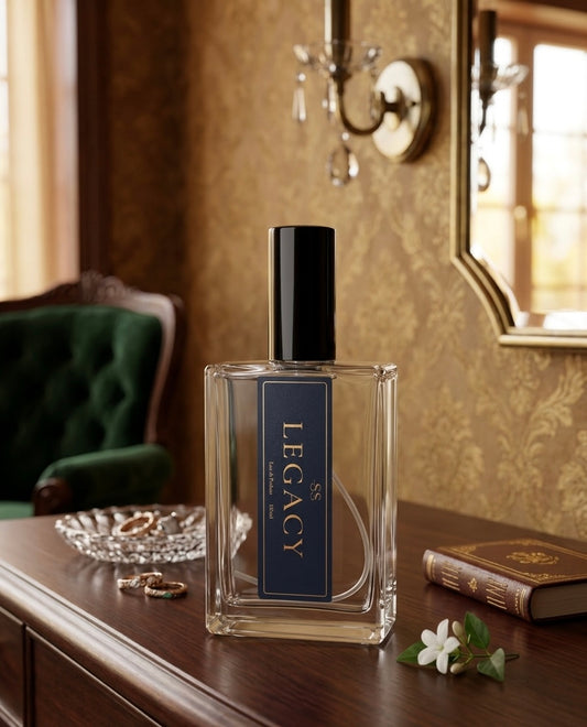 Legacy Eau de Parfum 100ml bottle by SunShine Scents Candle Co. — fruity smoky and woody fragrance
